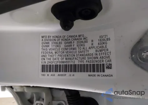 2021 Honda Civic Sport from USA, damaged, VIN 2HGFC2F88MH551712